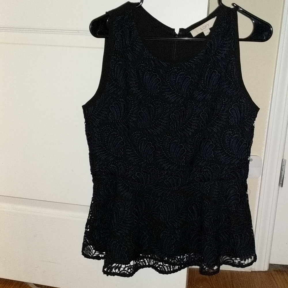 Navy thick lace peplum tank